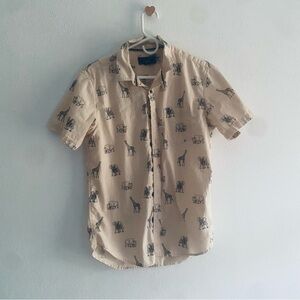 21 Men Animal print cream short sleeve button down shirt